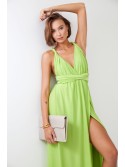 Maxi dress with a tie around the neck, lime green 30000 - Online store - Boutique